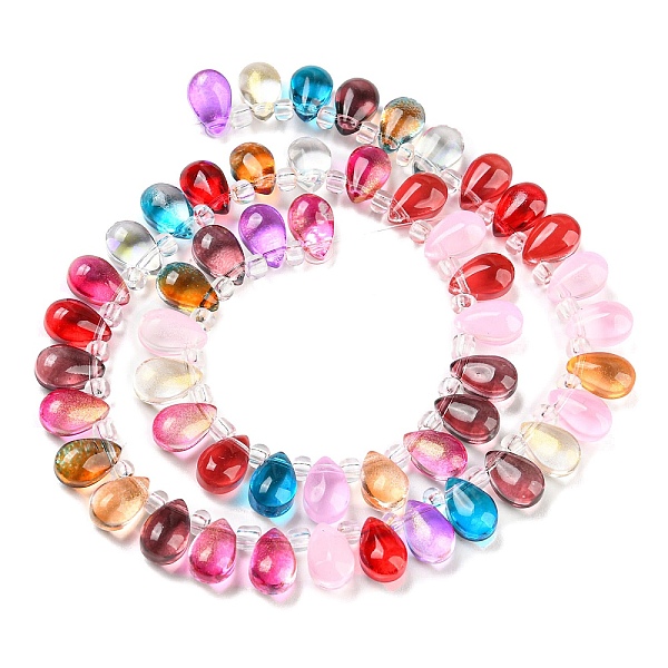 

PandaHall Transparent Glass Beads Strands, Segmented Multi-color Beads, Top Drilled, Teardrop, Mixed Color, 9x6x5mm, Hole: 1mm, about..., Multicolor