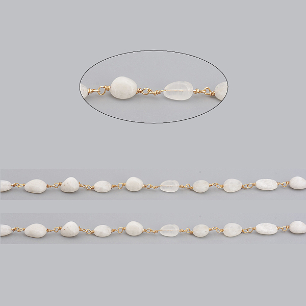 

PandaHall Handmade Natural Rainbow Moonstone Tumbled Stone Beaded Chains, Unwelded, with Brass Findings and Spool, Golden, Beads...