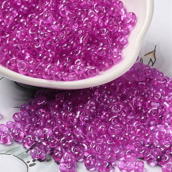 

PandaHall Baking Glass Seed Beads, Peanut, Magenta, 5.5~6x3~3.5x3mm, Hole: 1~1.2mm, about 4000pcs/pound Glass Peanut Pink