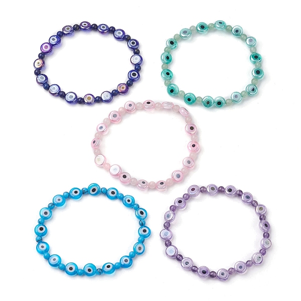 Gemischte Edelsteine Handgemachte Böse Augen Bunte Malerei Perlen Stretch Armbänder