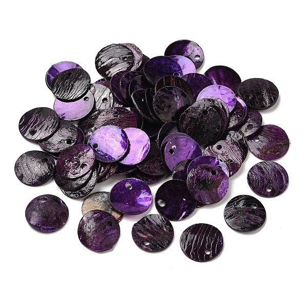 

PandaHall Spray Painted Natural Akoya Shell Charms, Mother of Shell, Flat Round Charms, Dark Violet, 13x1.5mm, Hole: 1mm Shell Flat Round
