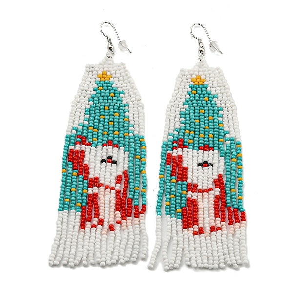 

PandaHall Boho Seed Bead Christmas Father Tassel Earrings, Iron Dangle Earring for Women, Light Sea Green, 111x35mm Seed Beads Santa Claus