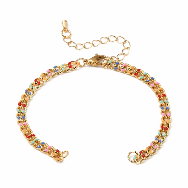 

PandaHall Two Tone Handmade Brass Curb Chain Bracelet Makings, with Enamel and 304 Stainless Steel Lobster Claw Clasps, Colorful, 5-1/2 inch...