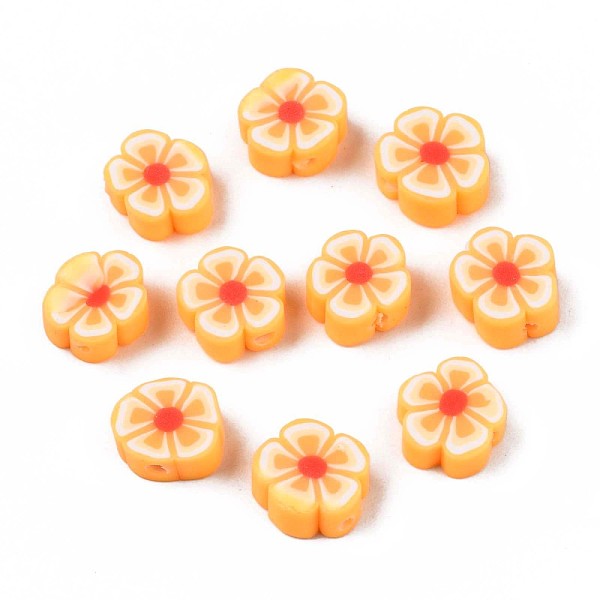 

PandaHall Handmade Polymer Clay Beads, Flower, Gold, 7~10x7~11x3~5mm, Hole: 1.6mm Polymer Clay Flower Gold
