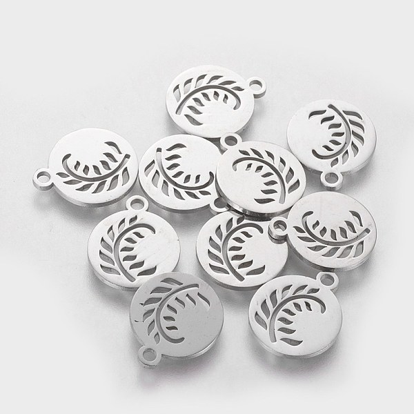 

PandaHall 304 Stainless Steel Charms, Flat Round with Leaf, Stainless Steel Color, 14x12x1mm, Hole: 1.5mm 304 Stainless Steel Flat Round