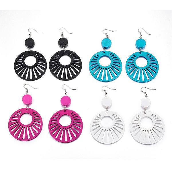 

PandaHall Trendy Flat Round Wood Dangle Earrings, with Platinum Tone Alloy Earring Hooks, Mixed Color, 85~90x48~49mm, pin: 0.8mm Wood..., Multicolor
