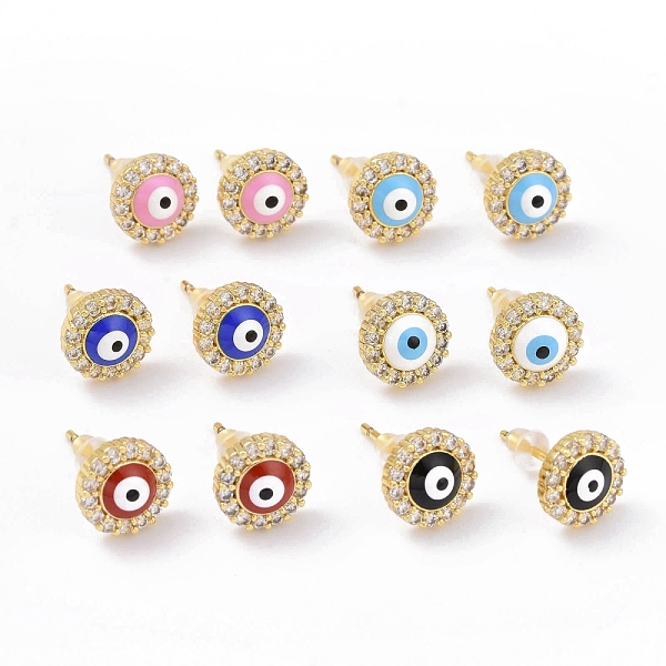 

PandaHall Enamel Evil Eye Stud Earrings with Clear Cubic Zirconia, Gold Plated Brass Jewelry for Women, Cadmium Free & Lead Free, Mixed..., Multicolor