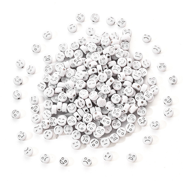 

PandaHall Opaque White Acrylic Beads, Metal Enlaced, Flat Round with Expression, Silver Plated, 7x4mm, Hole: 1.6mm, 200pcs/set Acrylic Flat...