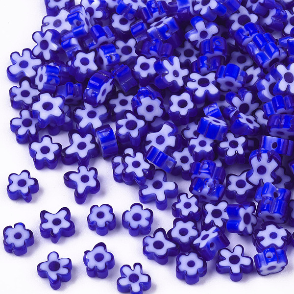 

PandaHall Glass Beads, Flower, Blue, 5~7x5~7x2~3mm, Hole: 1mm Glass Flower Blue