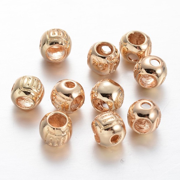

PandaHall Round Light Gold Plating Brass 3 Hole Guru Beads, T-Drilled Beads, 6x5mm, Hole: 1.2mm Brass Round