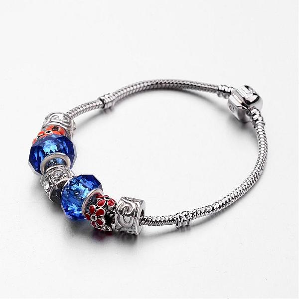 

PandaHall Platinum Tone Brass European Style Beaded Bracelets, with Handmade Glass European Beads and Alloy Beads, Mixed Color, 200mm(7-7/8..., Multicolor