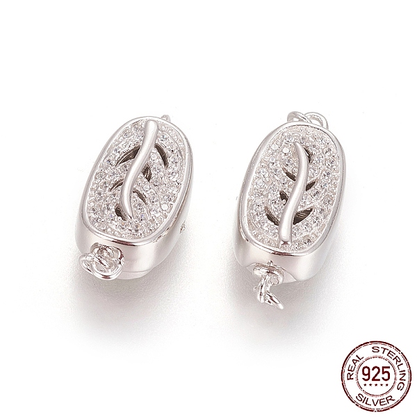 

PandaHall Rhodium Plated 925 Sterling Silver Box Clasps, with Cubic Zirconia, with 925 Stamp, Oval with Leaf, Platinum, Clear, 18x8x7mm...