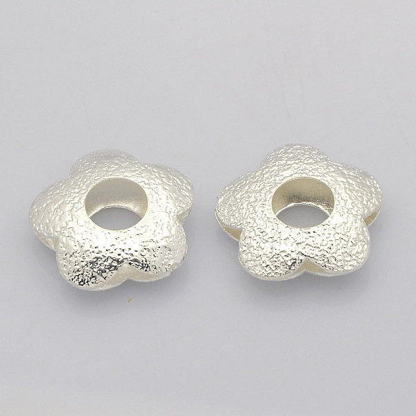 

PandaHall Brass Finding Beads, Large Hole Flower Beads, Silver Color Plated, 21x21x6mm, Hole: 8mm Brass Flower
