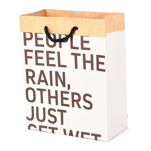 

PandaHall Rectangle Kraft Paper Bags, Gift Bags, Shopping Bags, with Handles & Word, White, 19.5x9.5x24.5cm Paper Word White