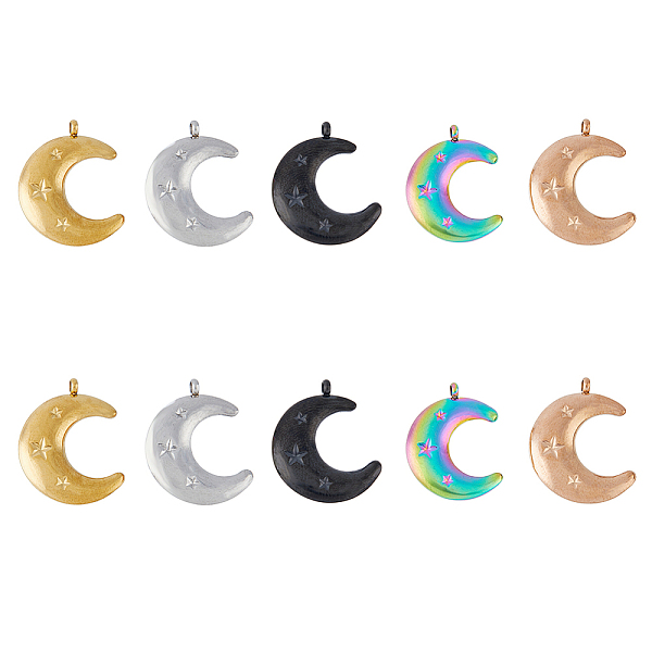 

PandaHall DICOSMETIC 10Pcs 5 Colors 304 Stainless Steel Pendants, Double Horn/Crescent Moon with Star, Mixed Color, 22.5x17.5x4mm, Hole...