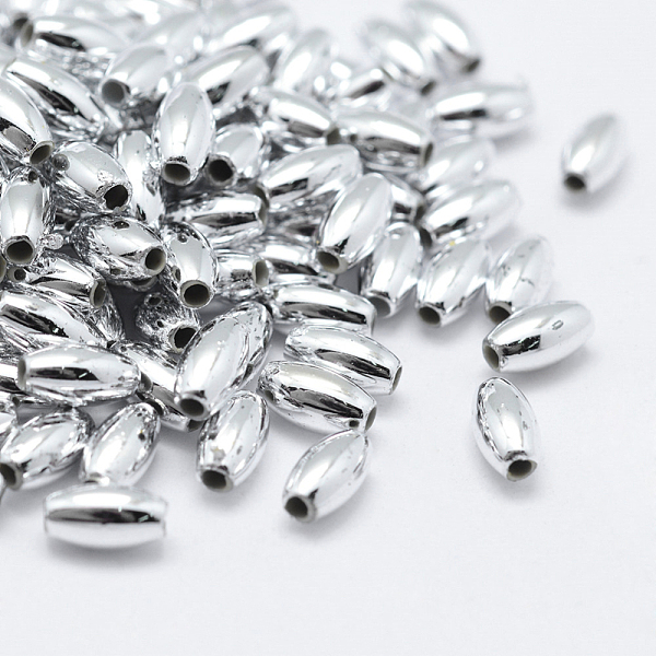 

PandaHall Plating Eco-Friendly Plastic Beads, Oval, Silver Color Plated, 8x4mm, Hole: 1mm Plastic Oval