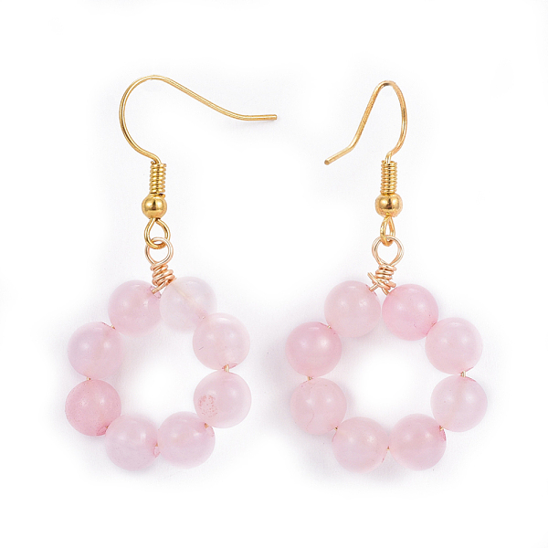 

PandaHall Natural Rose Quartz Dangle Earrings, with Brass Earring Hooks, Golden, 41.5mm, Pin: 0.6mm Rose Quartz