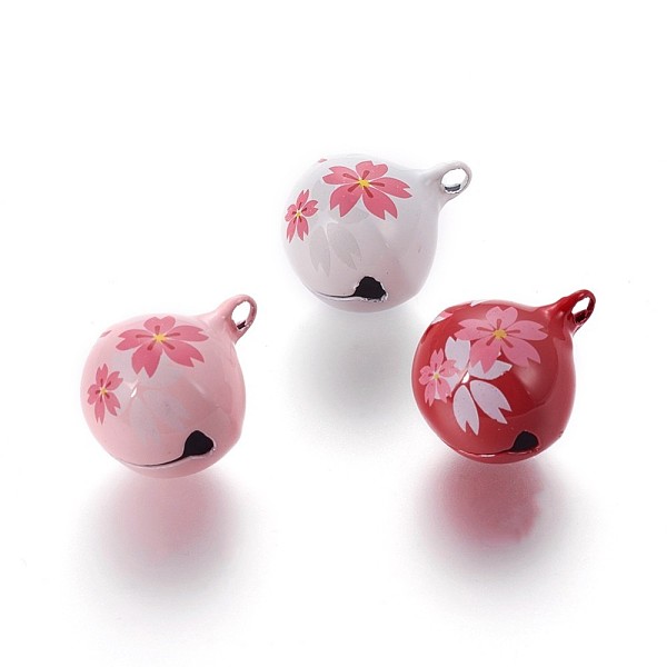

PandaHall Brass Bell Pendants, Sakura Pattern, Mixed Color, 22x17.8mm, Hole: 3mm Brass Bell Multicolor