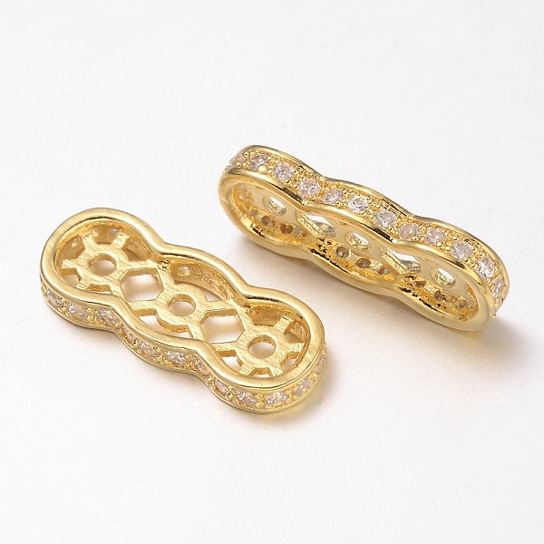 

PandaHall Filigree Brass Micro Pave Cubic Zirconia Spacer Bars, Golden, 18x7x2.5mm, Hole: 1mm Brass+Cubic Zirconia Others