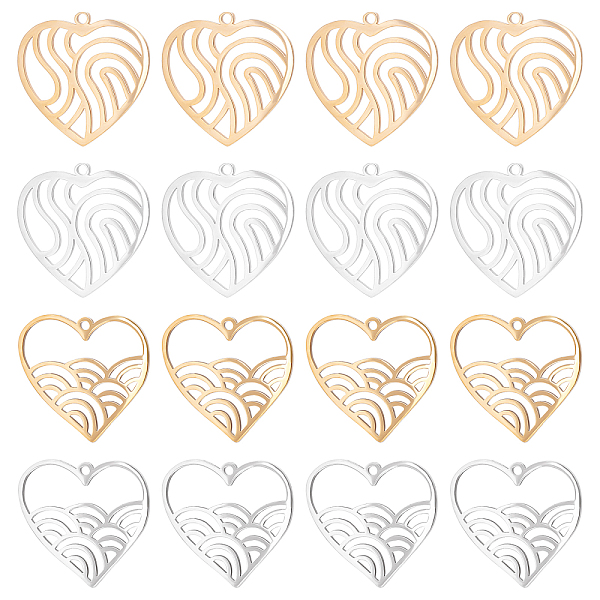 

PandaHall DICOSMETIC 16Pcs 4 Style Stainless Steel Ocean Wave in Heart Pendants Heart with Rainbow Pendant Heart Shape Hawaii Pendant Beach...