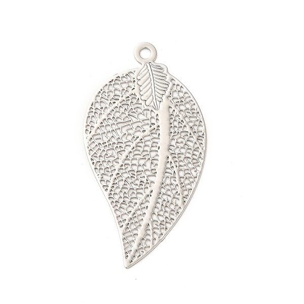 

PandaHall Rack Plating Brass Filigree Pendants, Long-Lasting Plated, Leaf Charms, Platinum, 39x20.5x0.3mm, Hole: 1.8mm Brass Leaf