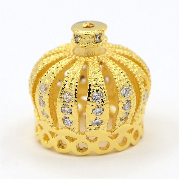

PandaHall CZ Jewelry Brass Micro Pave Cubic Zirconia Bead Caps, Crown, Golden, 13x13mm, Hole: 1mm Brass+Cubic Zirconia Clear