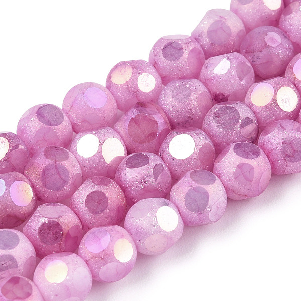 

PandaHall Opaque Frosted Glass Beads Strands, AB Color Plated, Faceted, Round, Hot Pink, 6.5x6mm, Hole: 1.5mm, about 70pcs/strand, 16.38...