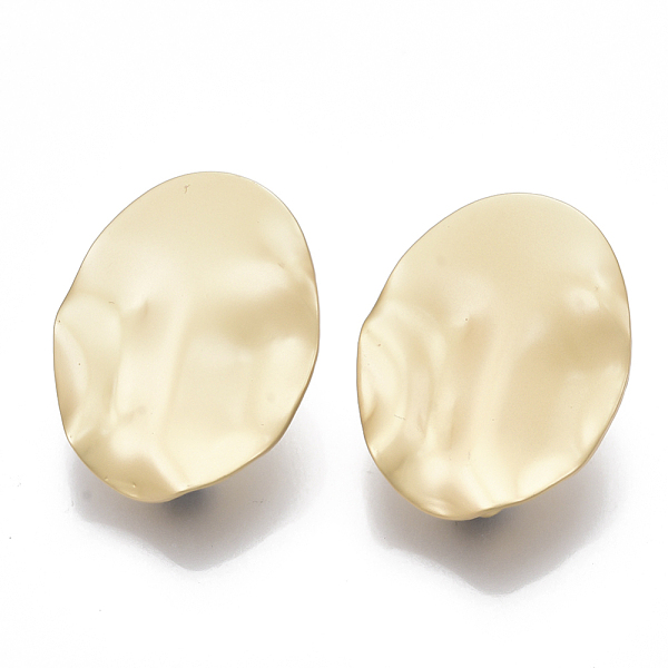 

PandaHall Smooth Surface Alloy Stud Earring Findings, for DIY Earring Making, with Loop and Steel Pin, Wavy, Oval, Matte Gold Color, 25x20mm...