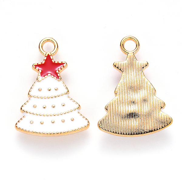 

PandaHall Alloy Enamel Pendants, for Christmas, Christmas Tree with star, Light Gold, White, 22x16x3mm, Hole: 2mm Alloy+Enamel Tree White