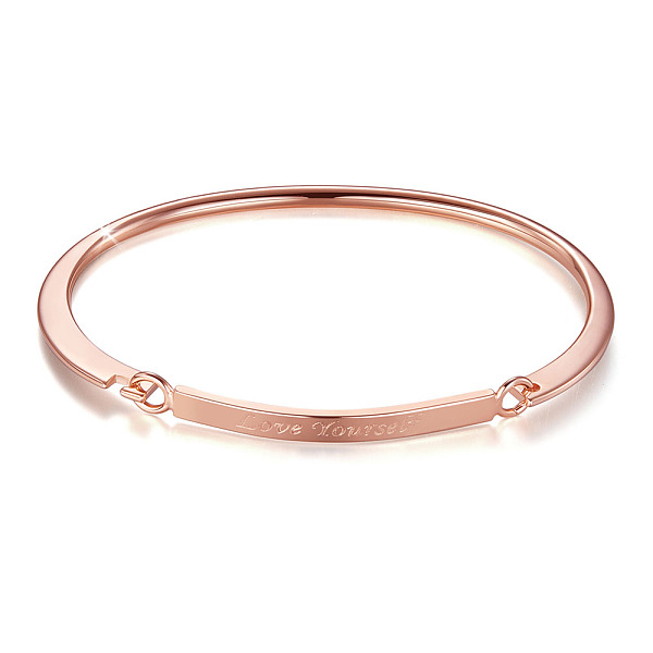 

PandaHall SHEGRACE Brass Bangles, with Word Love Yourself, Rose Gold, 2-3/8 inchx1-7/8 inch(6x4.8cm) Brass