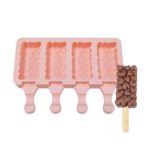 

PandaHall Food Grade DIY Rectangle Ice-cream Silicone Molds, Ice Pop Molds, for Making Ice Cream, 4 Cavities, Light Salmon, 129x180x23mm...