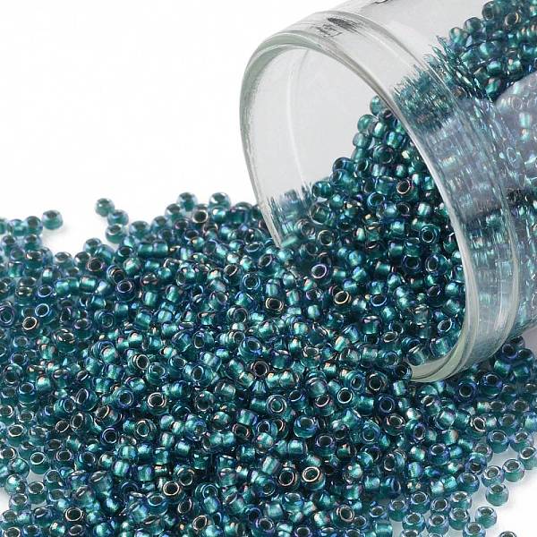 

PandaHall TOHO Round Seed Beads, Japanese Seed Beads, (274) Inside Color AB Crystal/Green Teal Lined, 15/0, 1.5mm, Hole: 0.7mm, about..., Cyan