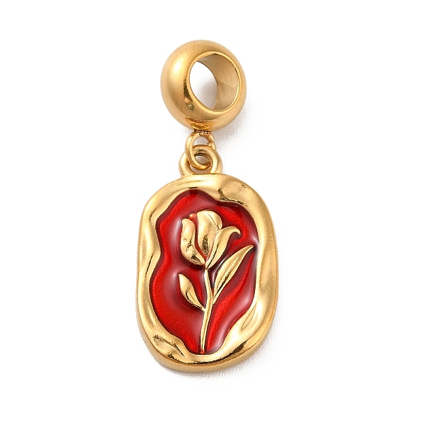 

PandaHall Ion Plating(IP) 304 Stainless Steel FireBrick Enamel European Dangle Charms, Large Hole Pendants, Oval with Tulip Pattern, Golden..., Red