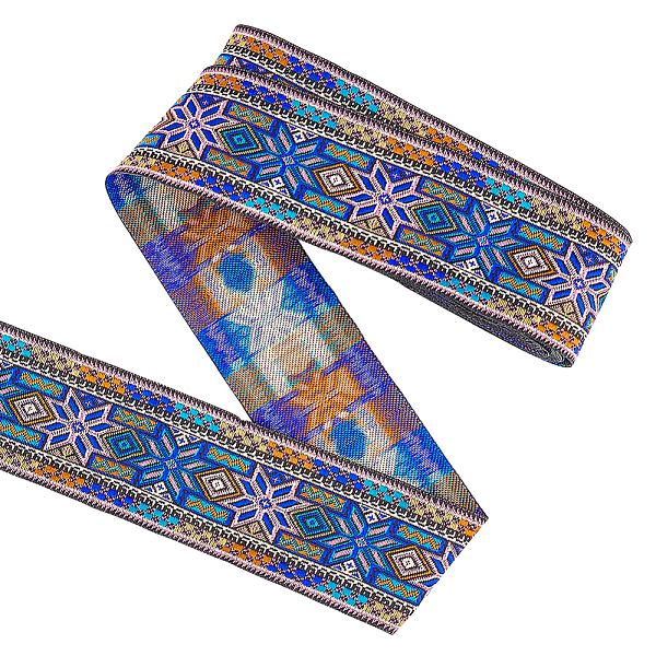 

PandaHall FINGERINSPIRE 7.7 Yard 2 inch Blue Vintage Jacquard Ribbon Ethnic Style Diamond-Shaped Floral Pattern Embroidery Woven Trim...