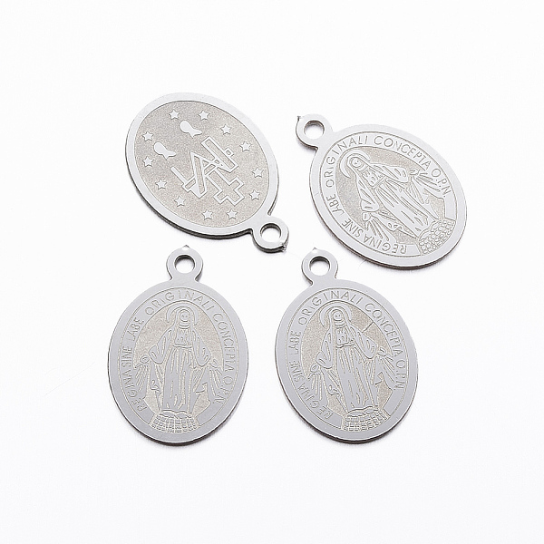 

PandaHall 304 Stainless Steel Pendants, Oval with Virgin, Stainless Steel Color, 18.5x12x0.8mm, Hole: 1.5mm 304 Stainless Steel Oval