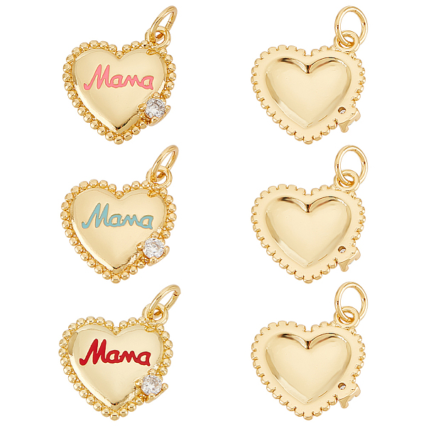

PandaHall BENECREAT 6Pcs 3 Color 18K Real Gold Plated Love Brass Charms, Micro Pave Cubic Zirconia Mama NOTA Pendants for DIY Jewelry Making..., Multicolor
