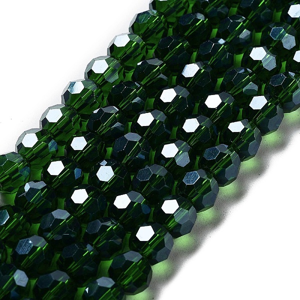 

PandaHall Electroplate Transparent Glass Beads Strands, Faceted(32 Facets), Round, Pearl Luster Plated, Dark Green, 8mm, Hole: 1mm, about...