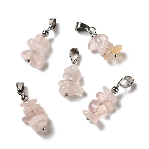 

PandaHall Natural Rose Quartz Chip Pendants, Lucky Charms with Stainless Steel Color Plated Stainless Steel Snap on Bails...
