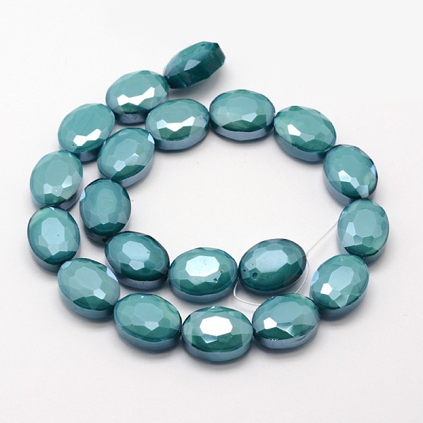 

PandaHall Electroplate Glass Beads Strands, Pearl Luster Plated, Faceted Oval, Light Sea Green, 16x12x7mm, Hole: 1mm, about 20pcs/strand...