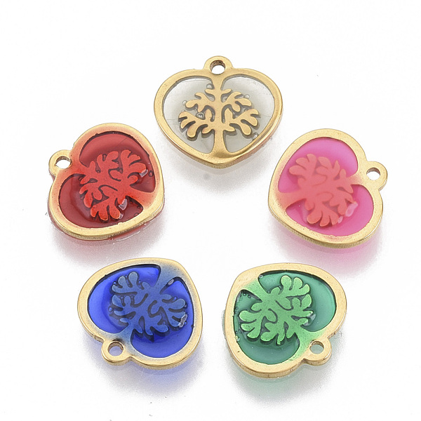 

PandaHall 201 Stainless Steel Pendants, with Epoxy Resin, Heart with Tree of Life, Golden, Mixed Color, 9.5x10x1.5mm, Hole: 1mm Stainless..., Multicolor