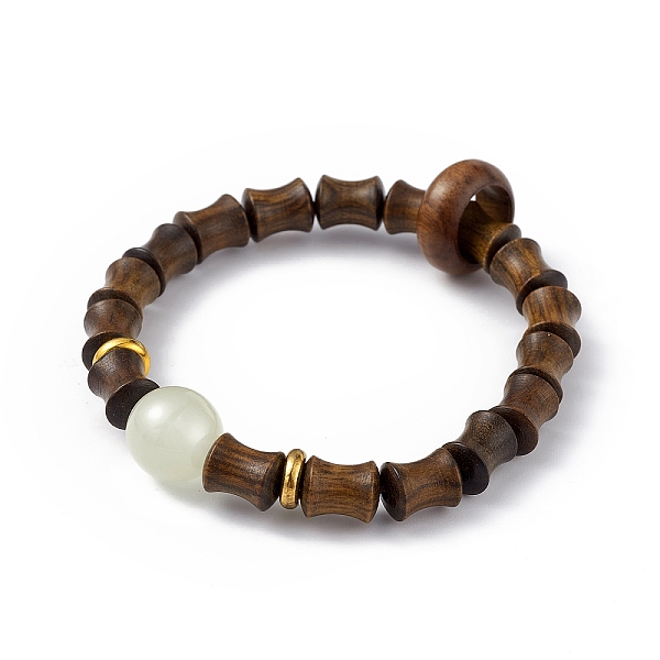 PandaHall Rosewood Column Beaded Stretch Bracelet for Women, Coffee, Inner Diameter: 2-1/2 inch(6.2cm) Wood Brown