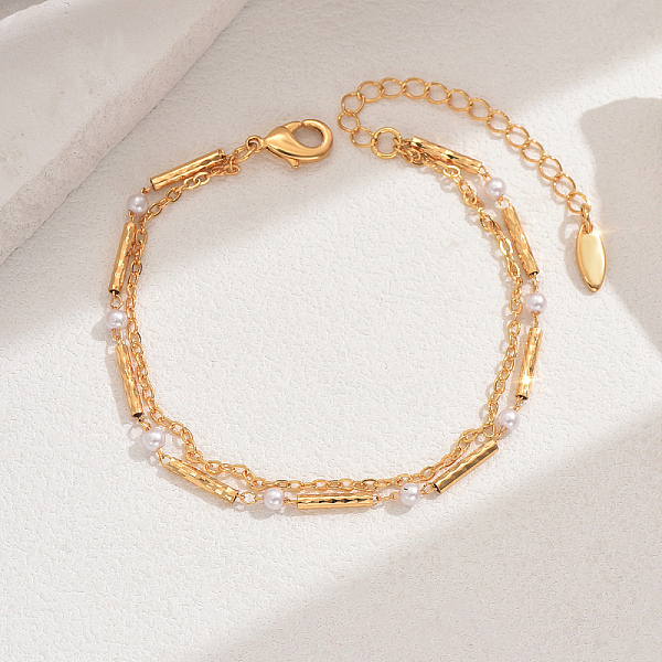 Fashionable Real 18K Gold Plated Brass Glass Double Layers Anklets for Women's Beachwear