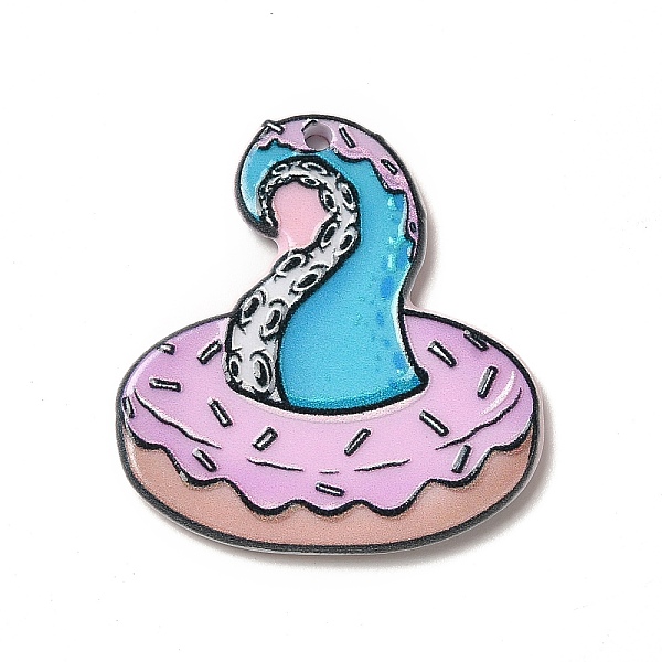 

PandaHall Printed Acrylic Pendants, Octopus Theme Charm, Donut Pattern, 31.5x29x2.5mm, Hole: 1.8mm Acrylic Donut