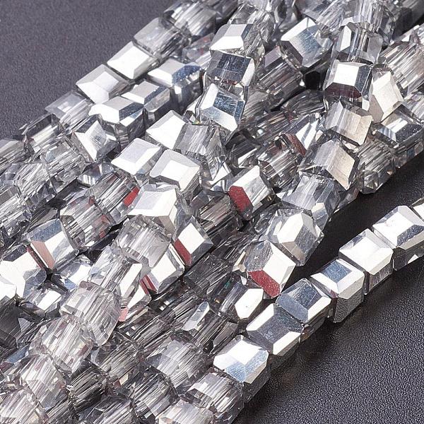 

PandaHall Electroplate Glass Beads Strands, Half Plated, Faceted Cube, Silver, 4x4x4mm, Hole: 1mm, about 100pcs/strand, 16.9 inch Glass Cube...