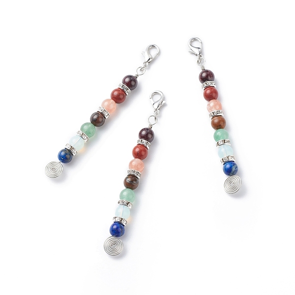

PandaHall 7 Gemstone Beaded Pendant Decoration, with Copper Wire and Zinc Alloy Lobster Claw Clasps, 76mm Mixed Stone Column