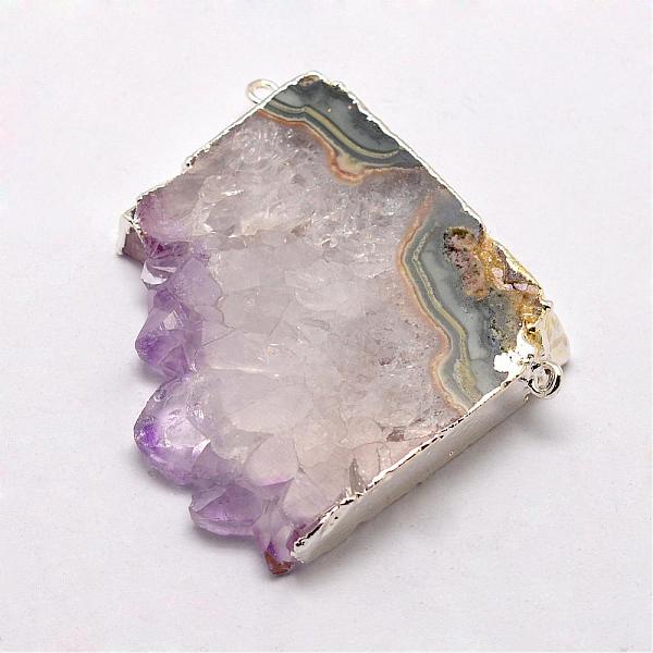 

PandaHall Natural Amethyst Pendants, Nuggets, with Silver Plated Brass Finding, 35~40x40~45x7~9mm, Hole: 2mm Amethyst Nuggets Silver