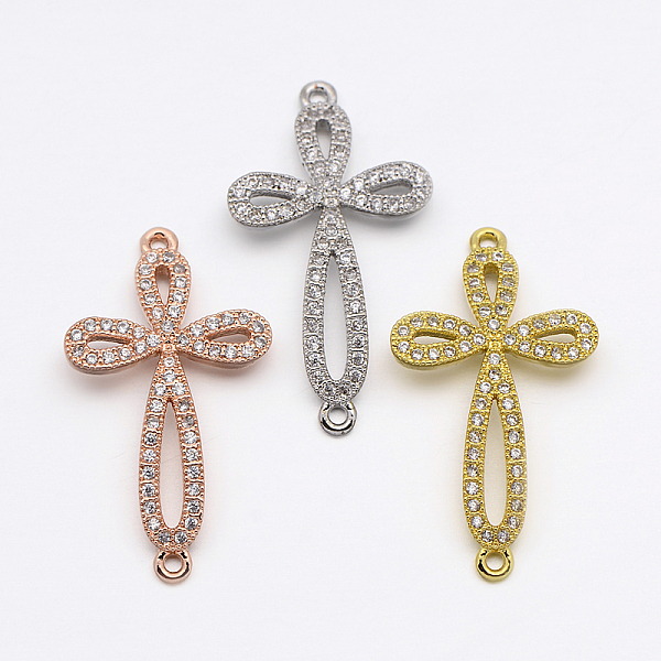

PandaHall CZ Brass Micro Pave Grade AAA Cubic Zirconia Cross Links, Cadmium Free & Nickel Free & Lead Free, Mixed Color, 28x16x2mm, Hole...