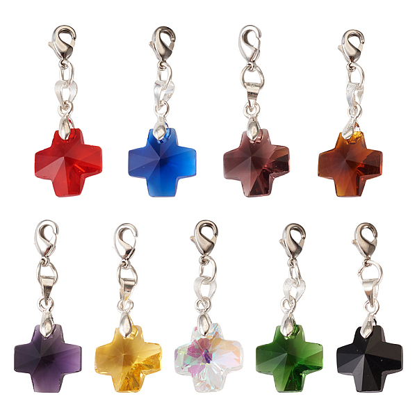 

PandaHall 36Pcs 9 Colors Cross Glass Pendant Decoration, Brass Lobster Claw Clasps Charms, Clip-on Charms, for Keychain, Purse, Backpack..., Multicolor