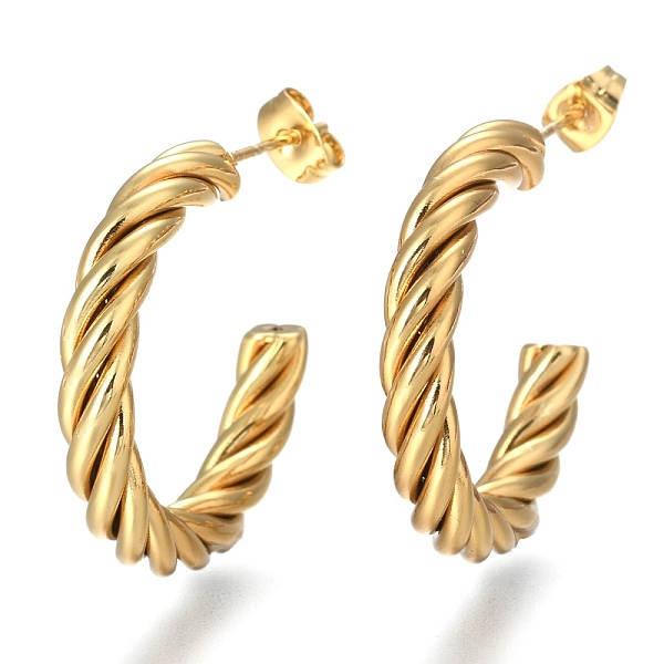 

PandaHall 304 Stainless Steel Half Hoop Earrings, Stud Earrings, Hypoallergenic Earrings, with Ear Nut, Twisted, Ring, Golden, 31.5x5mm, Pin...