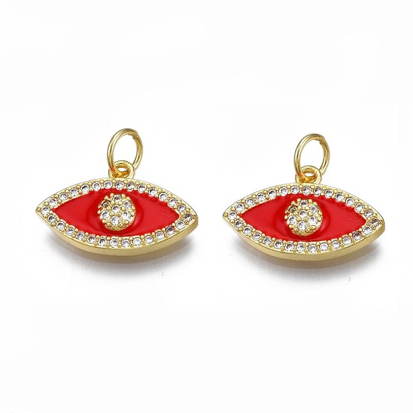 

PandaHall Brass Micro Pave Clear Cubic Zirconia Pendants, with Enamel and Jump Rings, Nickel Free, Real 18K Gold Plated, Eye, Red, 10x16x3mm...